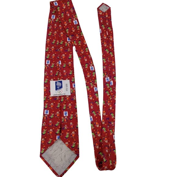 Vintage Olympics Necktie Tie Lillihammer 94 Silk Red Logo Torch '94 Winter Games - Picture 4 of 6